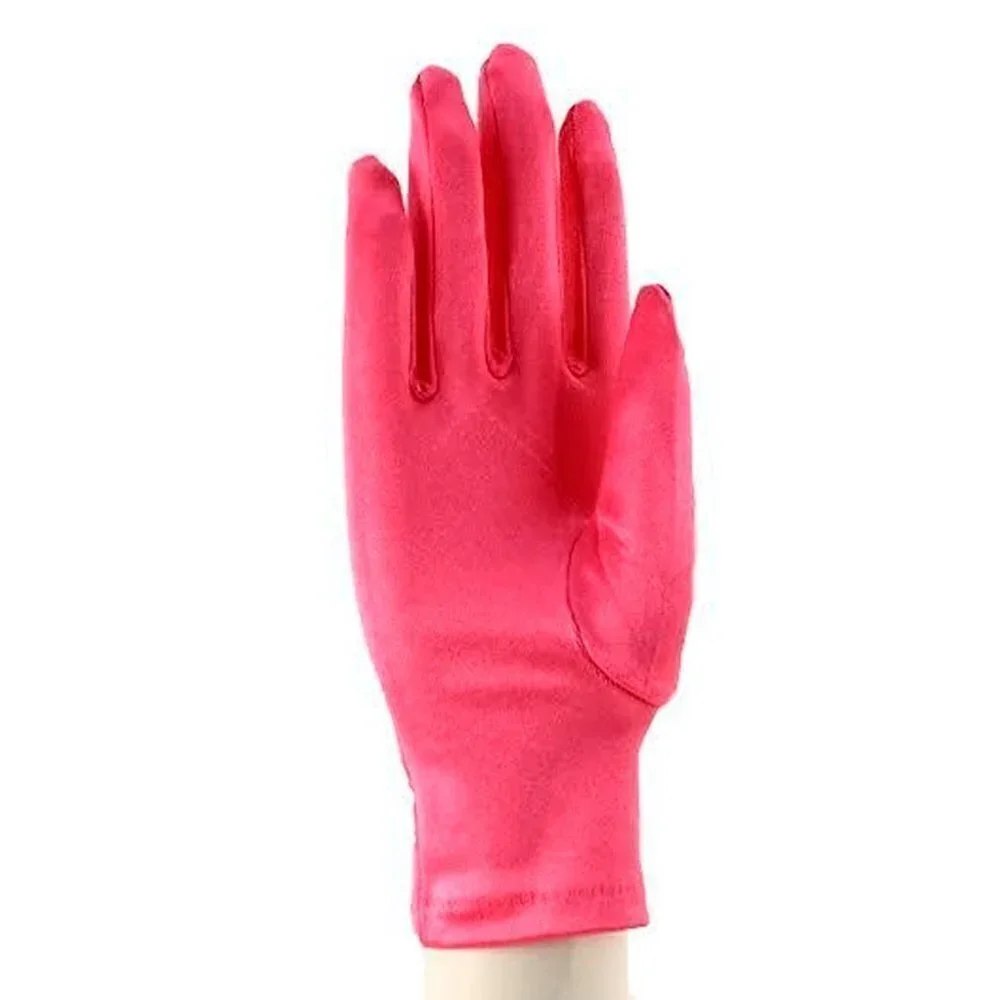 Fuchsia Pink Satin Stretch Wrist Length Dress Gloves Retro Style - Hey Viv
